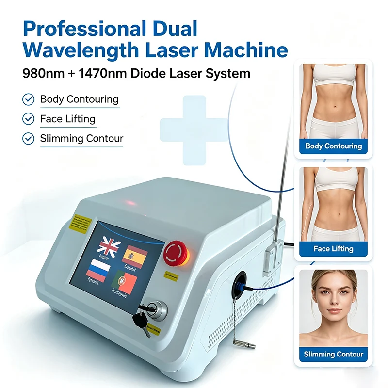 Portable 980nm 1470nm Diode Laser Equipment Air Cooling 8 Inch Touch Screen For Facial Rejuvenation Body Shaping Clinic Use