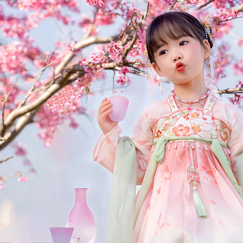 Hanfu Girls Spring Dress Baby Chinese Style Chest length Ru Skirt Little Girl Super Immortal Ancient Dress Children's Tang Dress