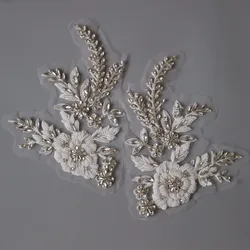 2pc/pair Luxury glass rhinestone beaded patches for clothes DIY sew on flower appliques  wedding dresses embroidery