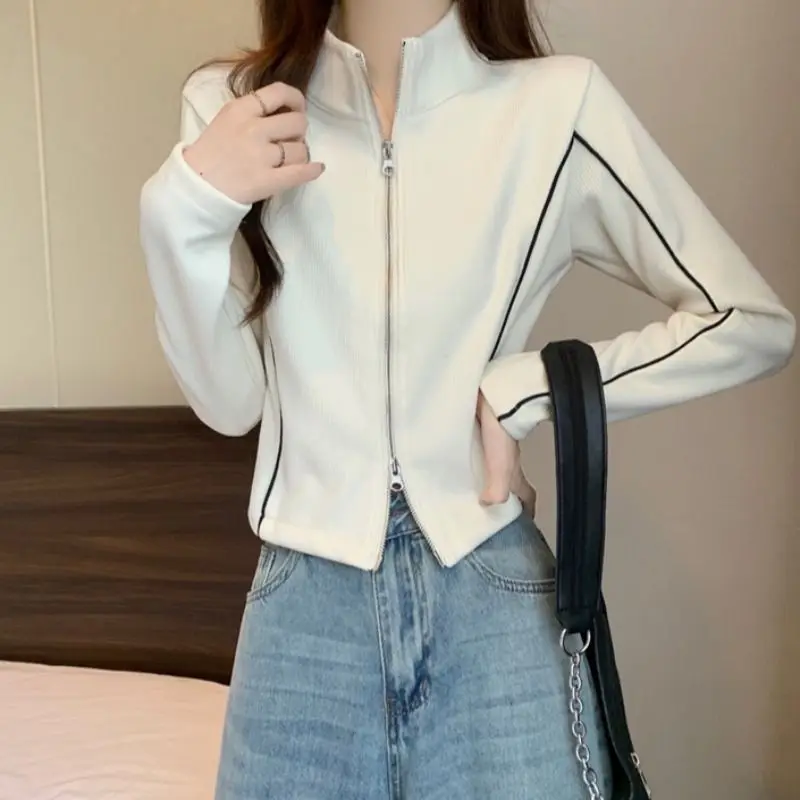

Corduroy Zipper Stand Collar Cardigan Sweatshirt Jacket Women's Design Slim Versatile Irregular Short Top