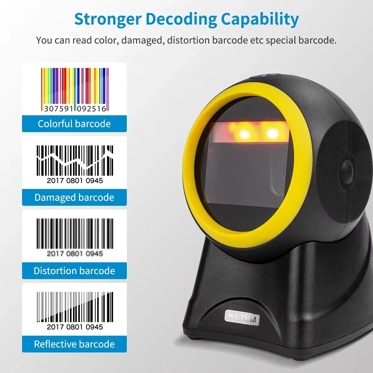 NETUM NT-2055M High Quality Desktop Barcode Reader 1D 2D Omni Directional Flatbed QR Scanner