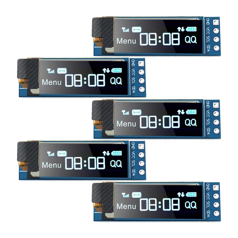 0.91 인치 I2C OLED 디스플레이 모듈, I2C OLED 스크린 드라이버, DC 3.3V-5V, 5 개