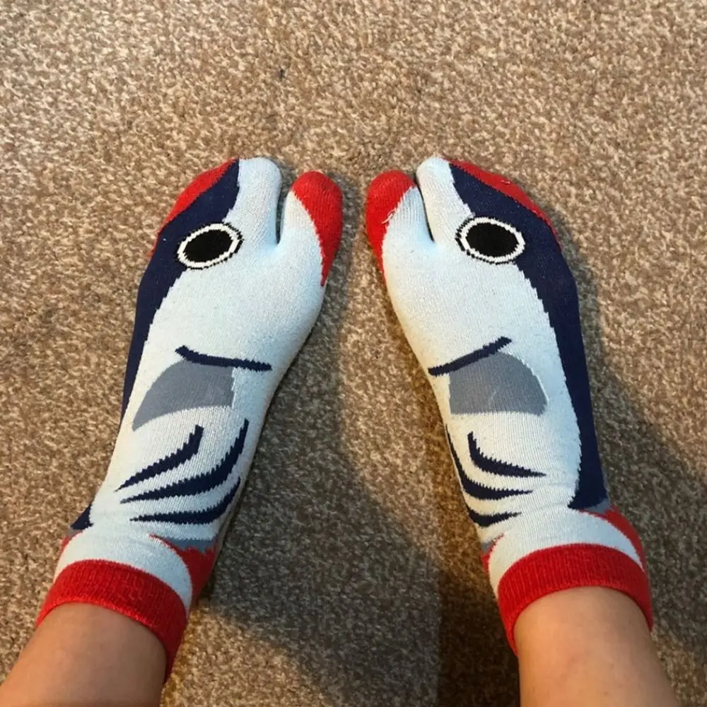 

Comfortable Deep-sea Animals Funny Fish Tube Socks Shark Whale Two Toe Socks Stripe Dot Hosiery Toe Mid Calf Sock Slippers