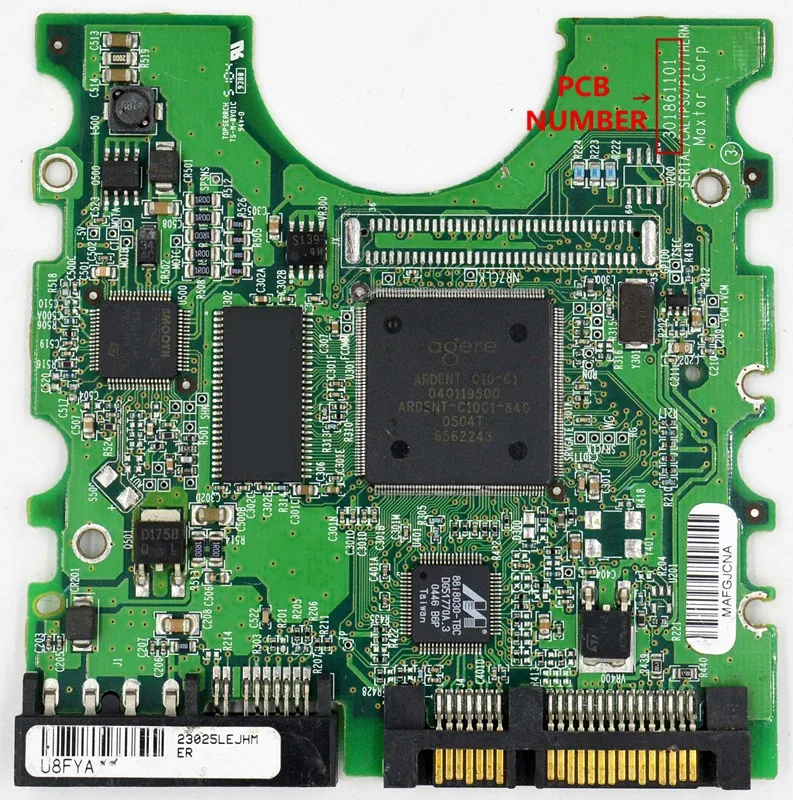 Maxtor Desktop SATA Hard disk circuit board BOARD NUMBER:  301861101 / MAIN CONTROLLER IC : 040119500 , 040111300