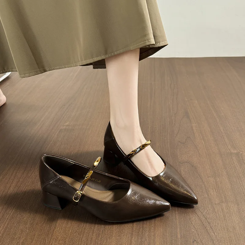 

French pointed high heels autumn shoes for women 2026 spring Mary Jane with skirt and single shoes