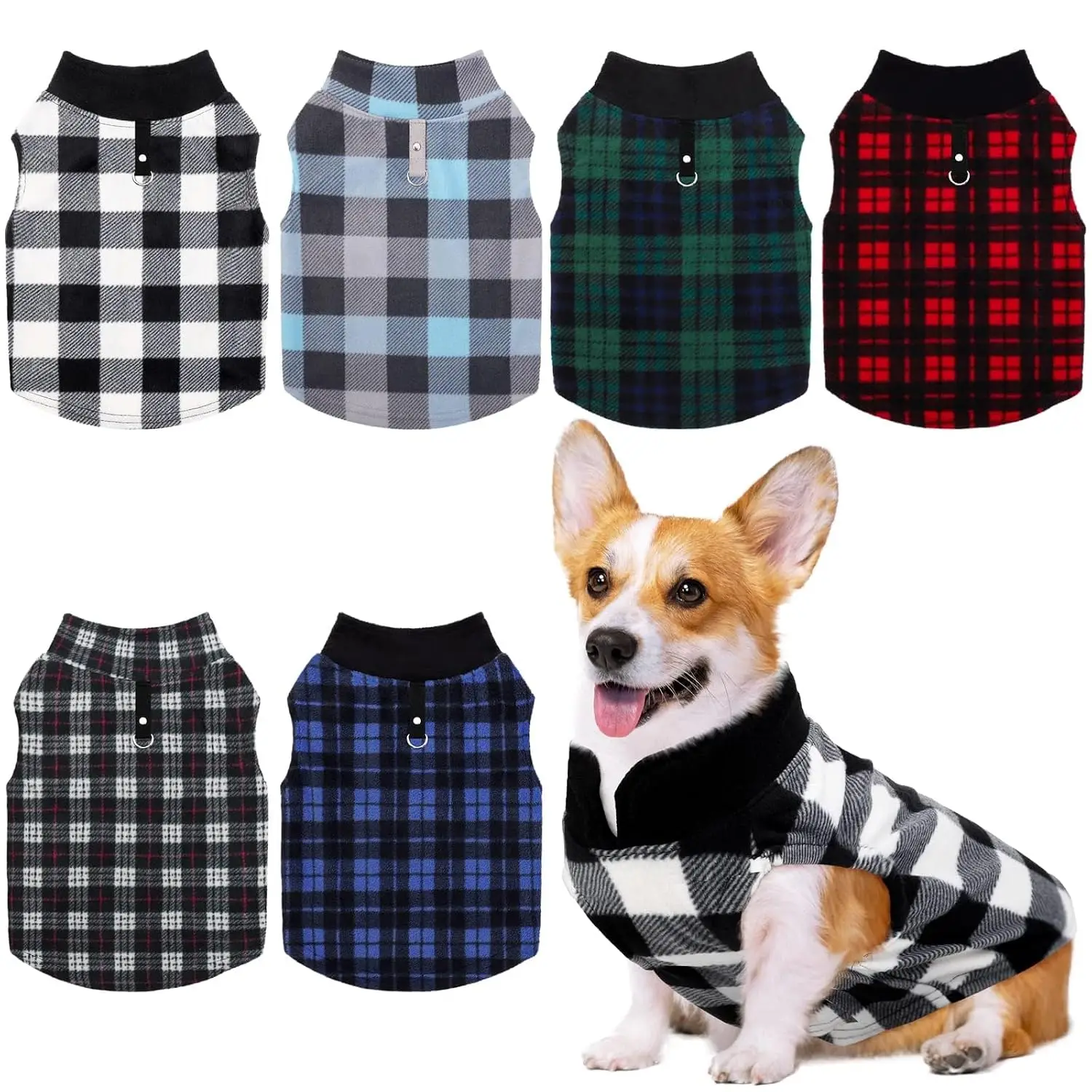 Warm Fleece Dog Vest With Leash Ring, Winter Pet Sweatshirt Plaid Pullover for Puppy Small Dogs Cat, Medium, Customized
