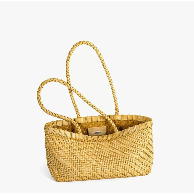 Koreanisches Nischendesign: Geflochtener Marktkorb als Schultertasche, vielseitige Damenhandtasche mit Canvas-Innentasche, Sommer-Strohtasche – Detail 2