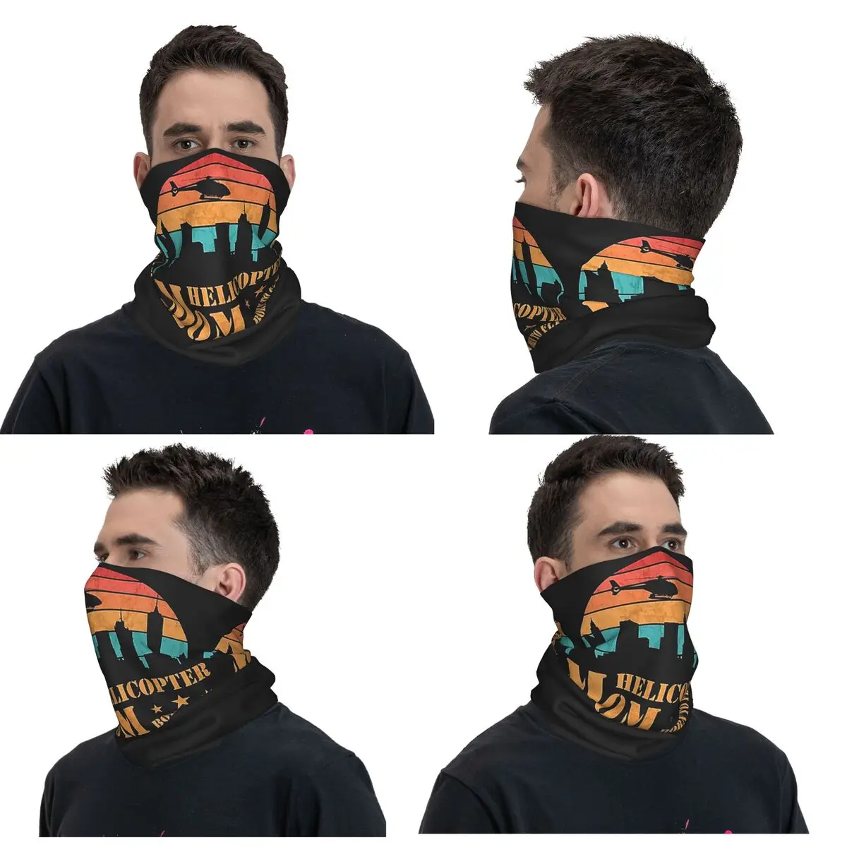 Helicopter Mom Born To Fly Vintage Sunset Bandana Neck Gaiter syal ajaib Multi guna hiasan kepala berkendara untuk pria dewasa tahan angin