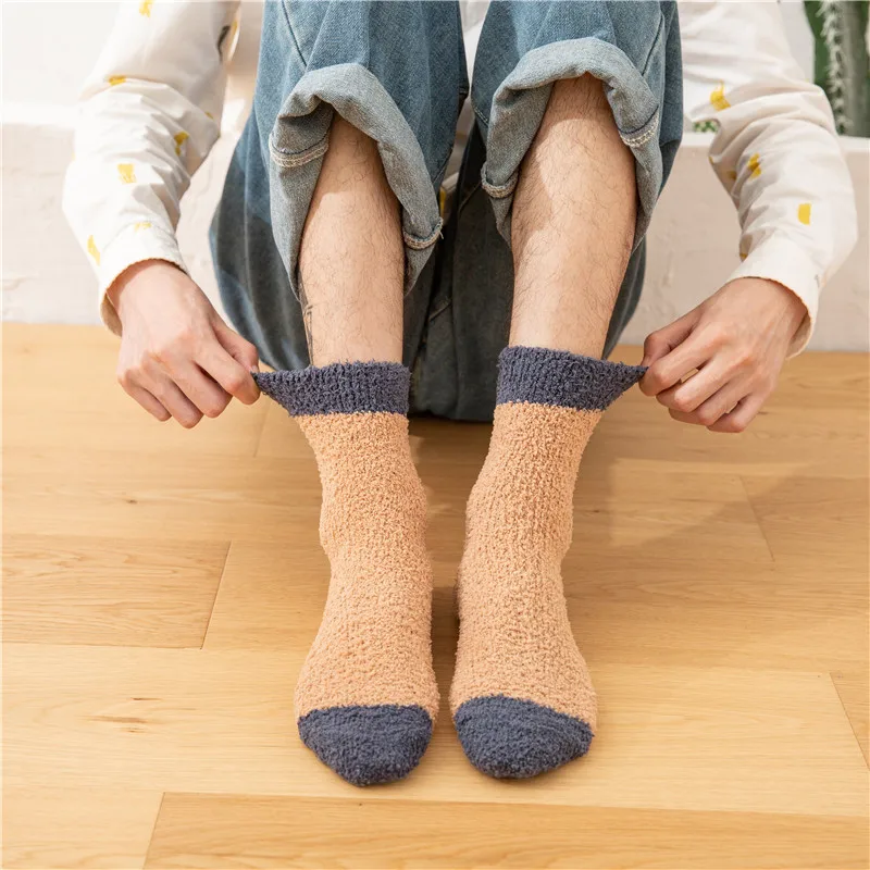 

1/5 пар мужских носков, простые японские забавные носки в стиле Харадзюку в стиле ретро, зимние толстые теплые удобные коралловые бархатные носки-тапочки
