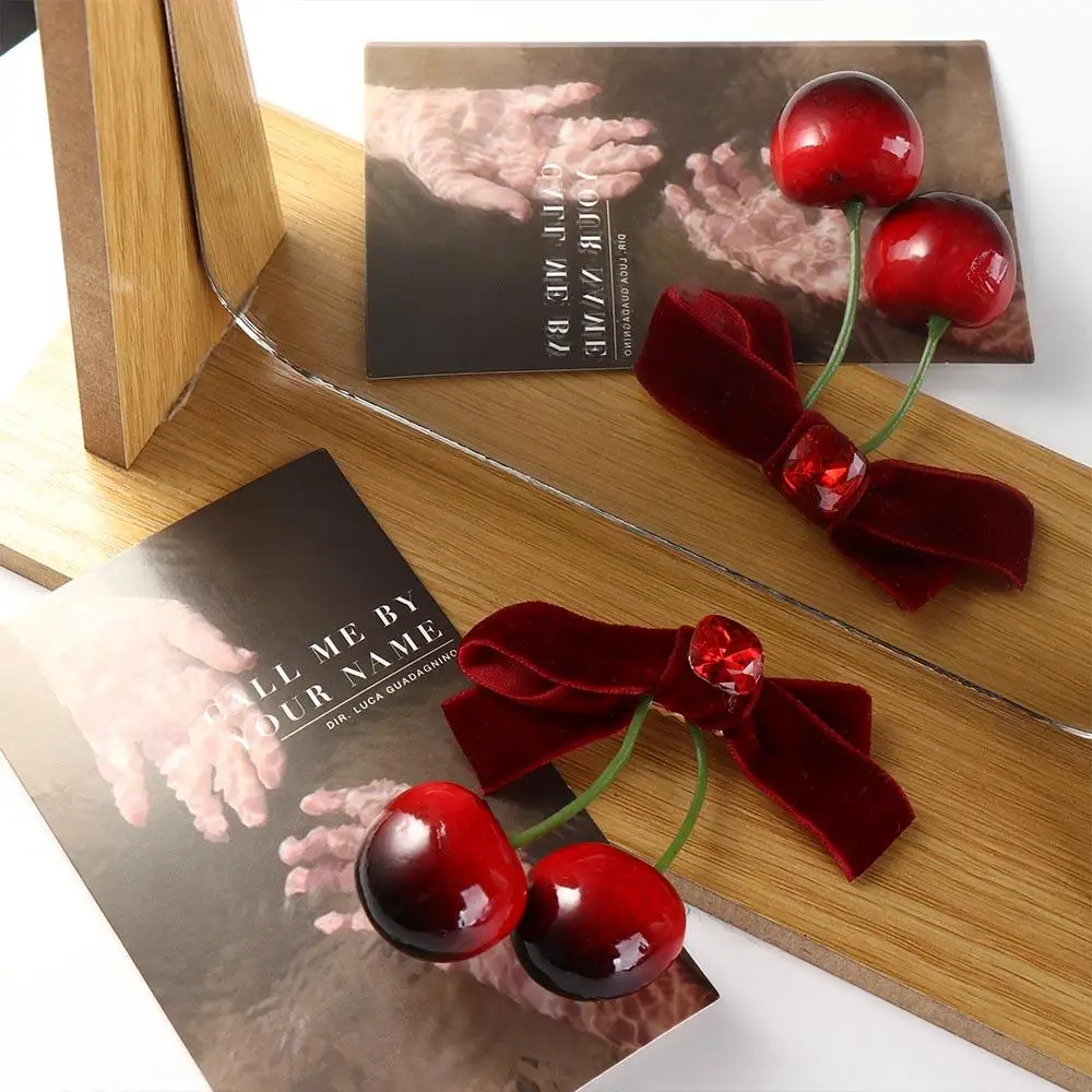 

Vintage Red Velvet Cherry Hairpin Bowknot Side Clip Velvet Bow Hair Clip Korean Style Headwear Barrettes Children