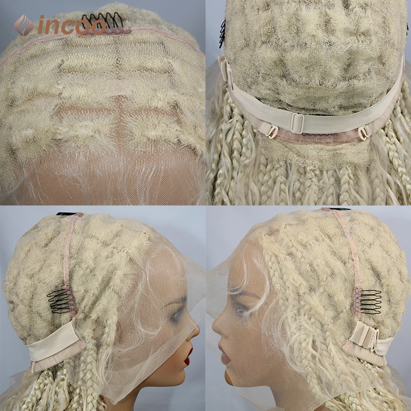 Incoo-peluca sintética con trenzas bohemias para mujer, postizo de encaje Frontal completo, pelo largo trenzado, color rubio