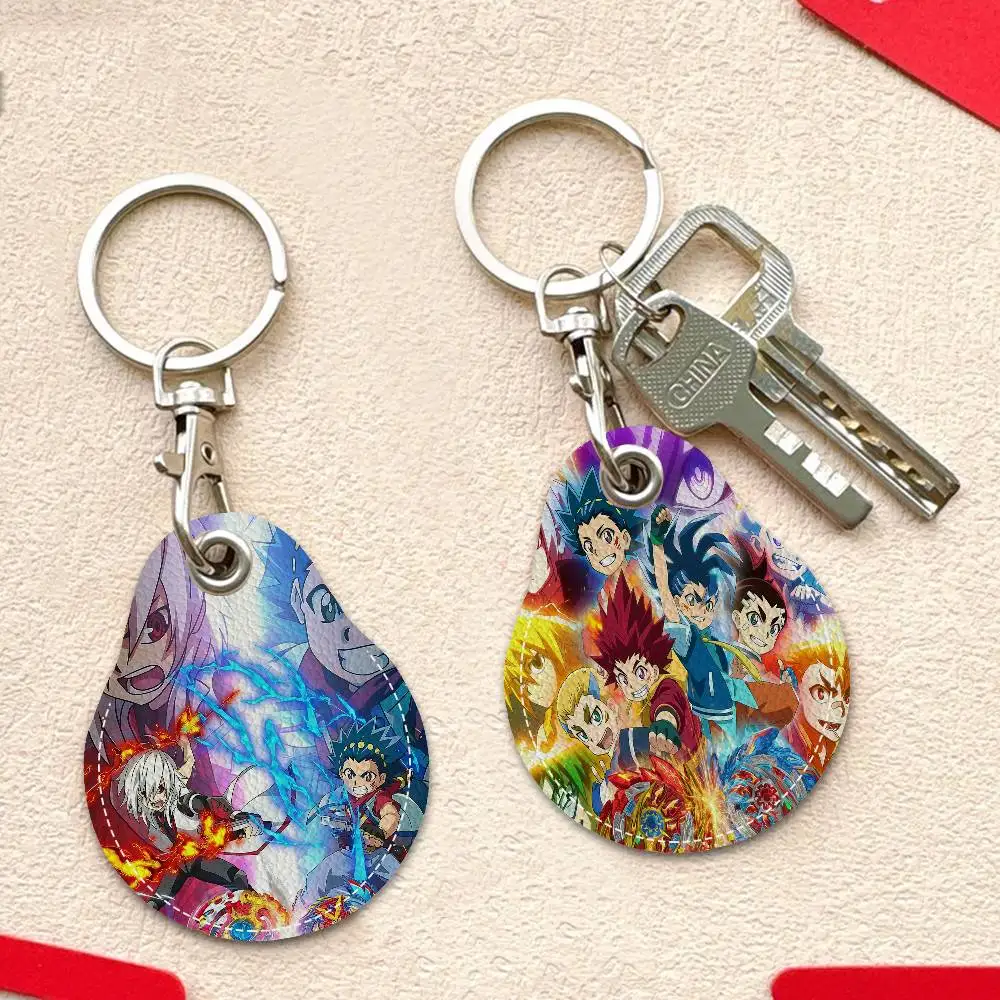 Cool B-Beyblade Burst 1PCS PU Leather Keychain Protective Case Door Lock Access Control Tags Card Bag Key Tag Ring