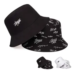 Unisex wyszywane litery drukowanie osobowość kapelusze typu Bucket czapki rybackie Outdoor Casual Cap kapelusz z filtrem przeciwsłonecznym