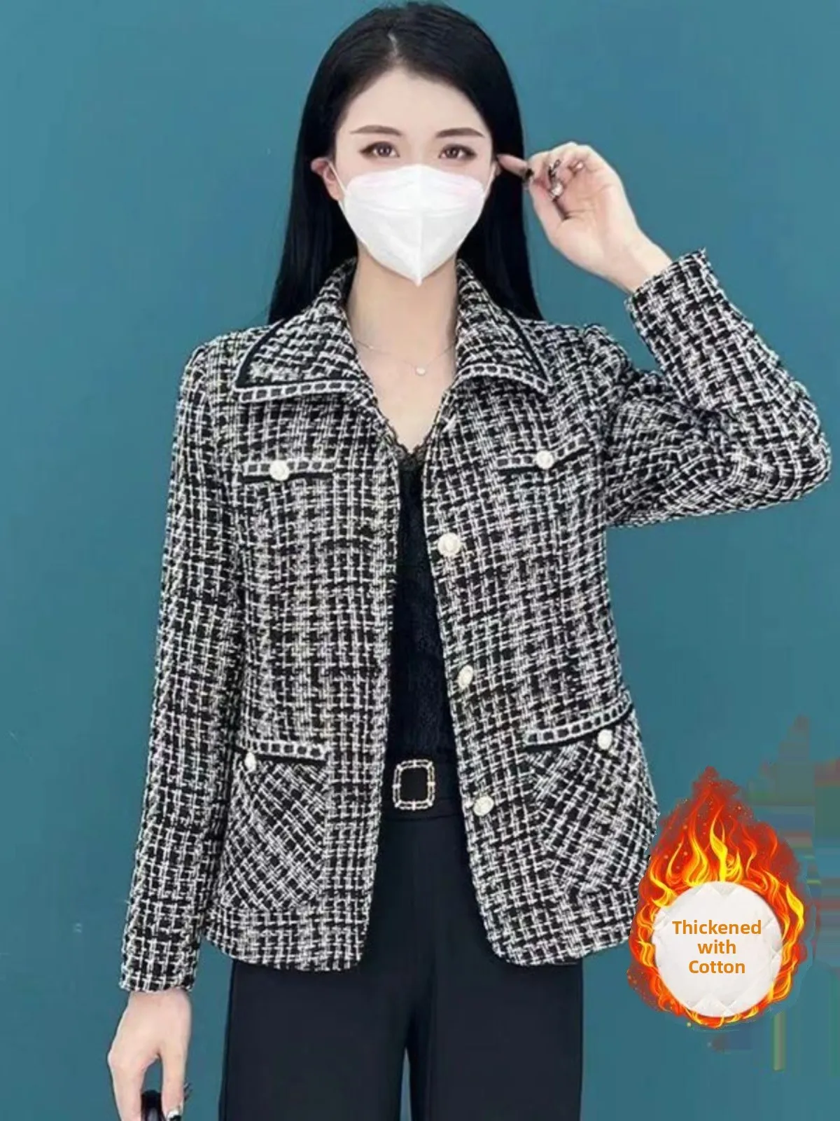 

Spring Autumn Thickened Cotton Collar Short Jacket Fashion Slim Fit Women's Winter New Style Collar Warm Coat