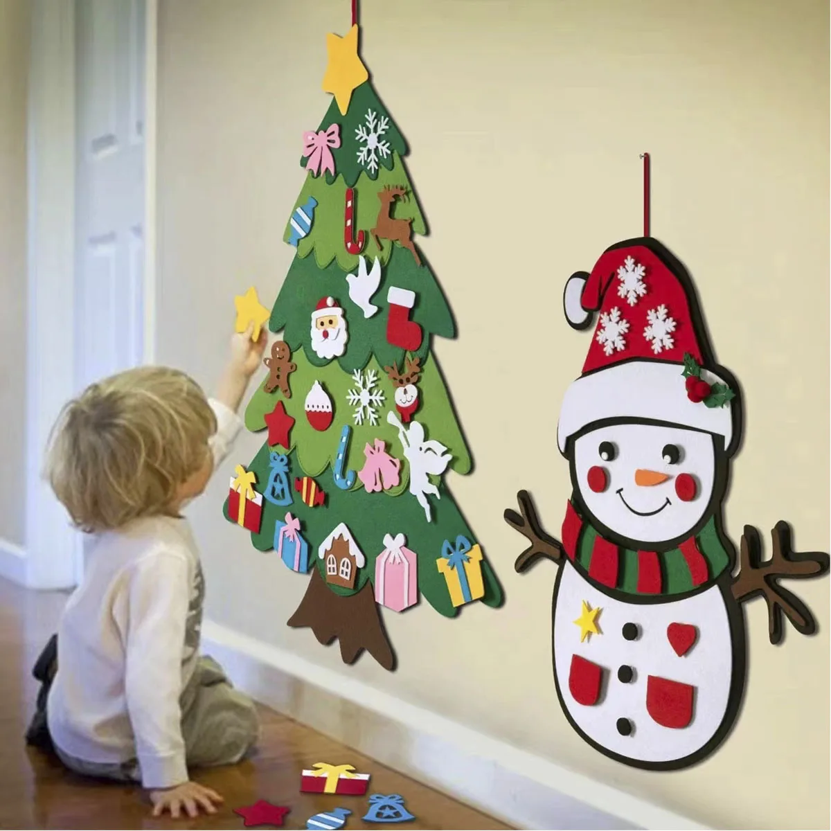 

DIY Felt Christmas Tree Merry Christmas Decorations for Home Xmas Tree with Light Christmas Ornaments Santa Claus Kids Gifts