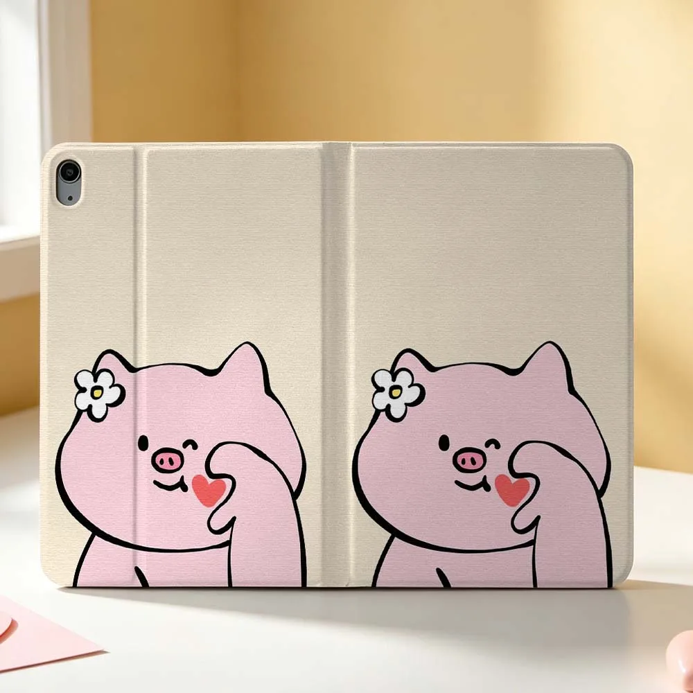 Pink Pig Heart Pen Tray For Apple iPad Pro Mini A16 A17 A14 4 5 6 7 6th 12th Gen 9.7 12.9 11 13 M4 inch Tablet Case