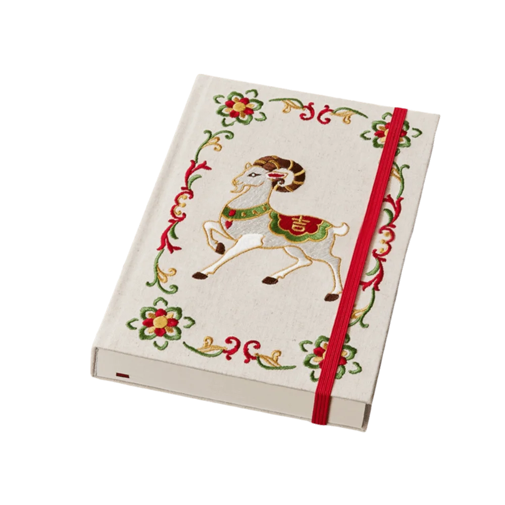 Embroidery Cover Calendar Notebook Thick Smooth Pages Sheep Pattern Embroidery notebook Ink Bleeding Prevention