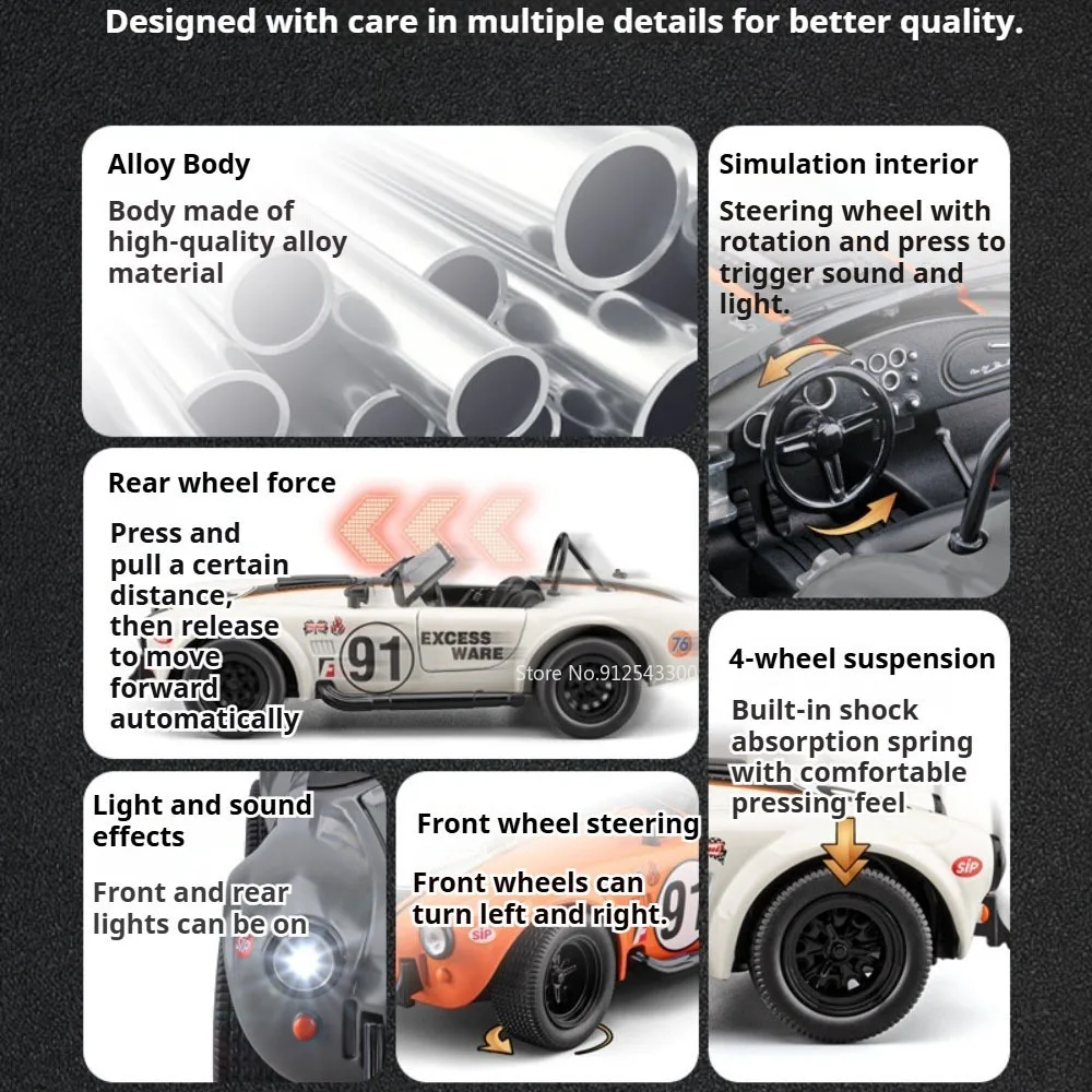 Modellino Auto Sportiva Cobra NA1 1:22 in Metallo Pressofuso con Porte Apribili e Ammortizzatori, Giocattolo Educativo per Bambini