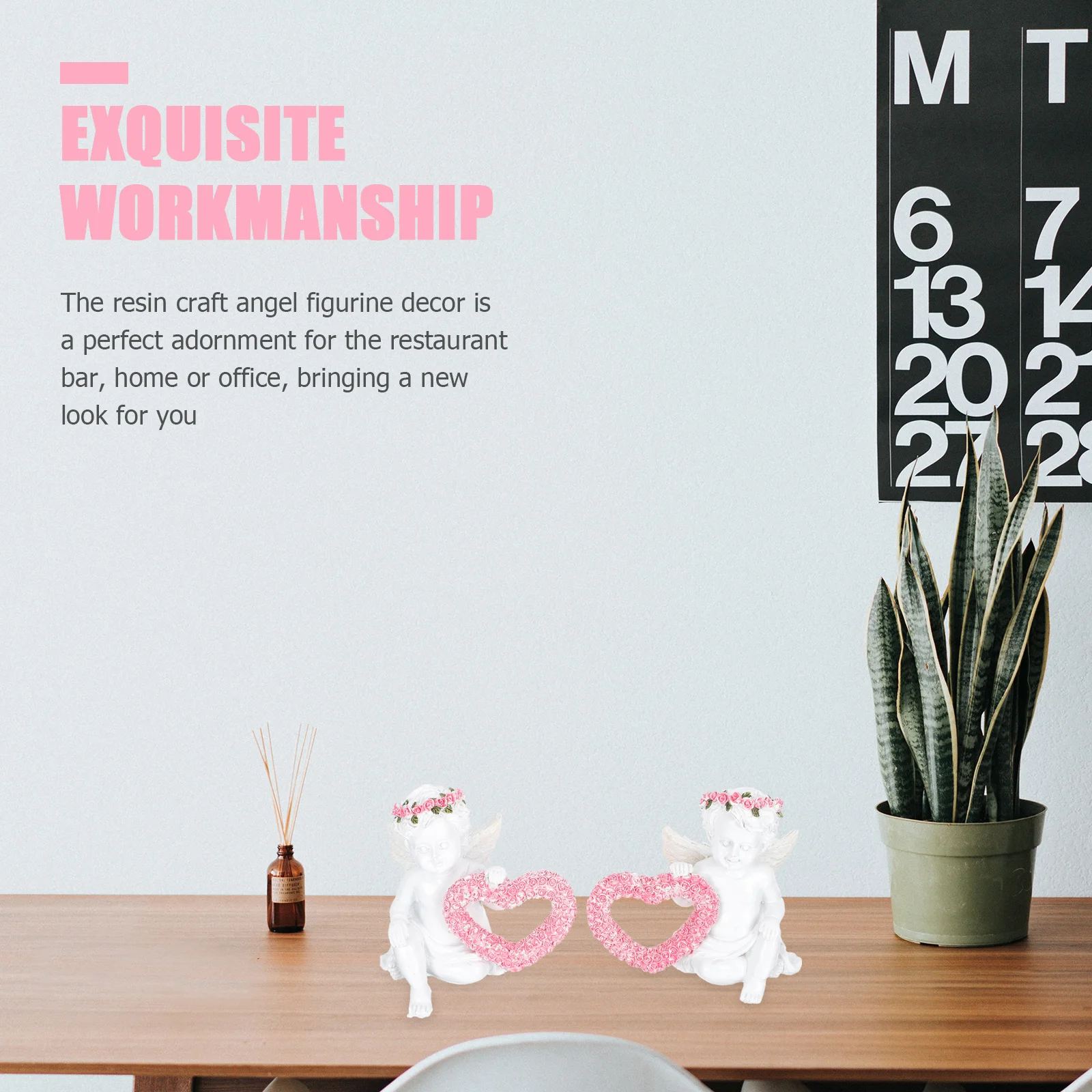 

1Pair Heart Rose Resin Angel Decoration Elegant Desktop Ornament Indoor Outdoor Home Office Adornment Desktop Angel Decoration