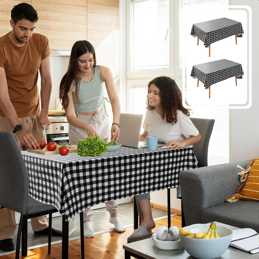 

2 Pack Rec Vinyl Table Cloth with Flannel Backing 60x120 InchWaterproof Outdoor Picnic Tablecloth Checkered Wipeable Plastic Bl