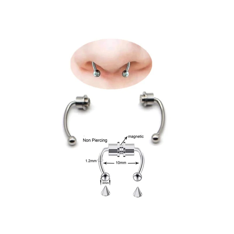 1/4Pcs Women Fake Piercing Nose Ring Hoop Septum Piercing Nose Clip Rock HipHoop Stainless Steel Magnet Fashion Body Jewelry view 2