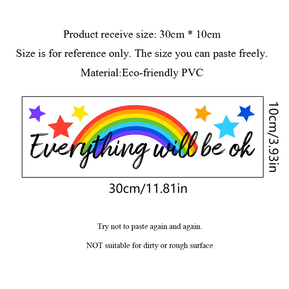 Rainbow English Proverbs Wall Sticker Bathroom Mirror Decoration Decals Self-adhesive Room Background Home Decor Art Fonts Mural