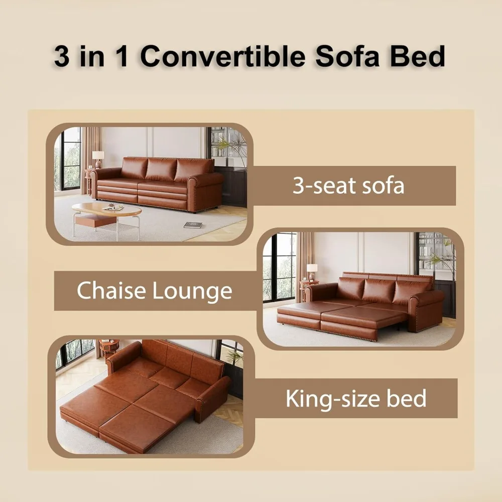 93,7" Kingsize-Schlafsofa, ausziehbares Schlafsofa, Polsterung aus Kunstleder, 3-in-1 umwandelbare Schlafsofa, Chaiselongue