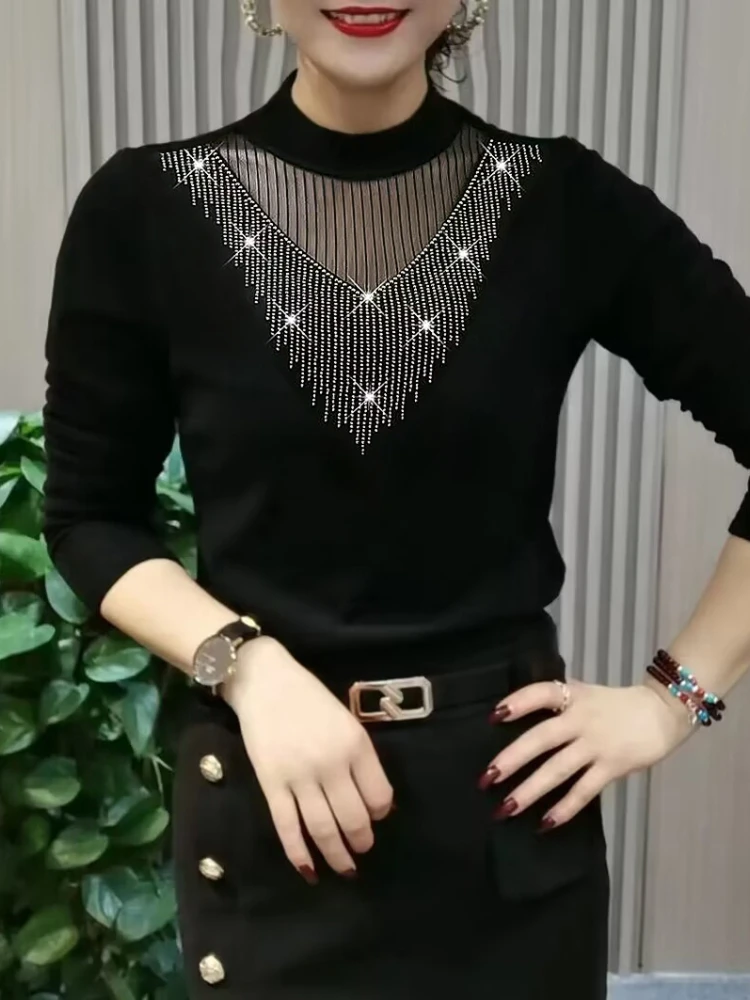 Ladies Print Half Turtleneck Sweater Bottoming Shirt Female Fall Inner Long-sleeved All-match Slim Knit Top Shirts G602