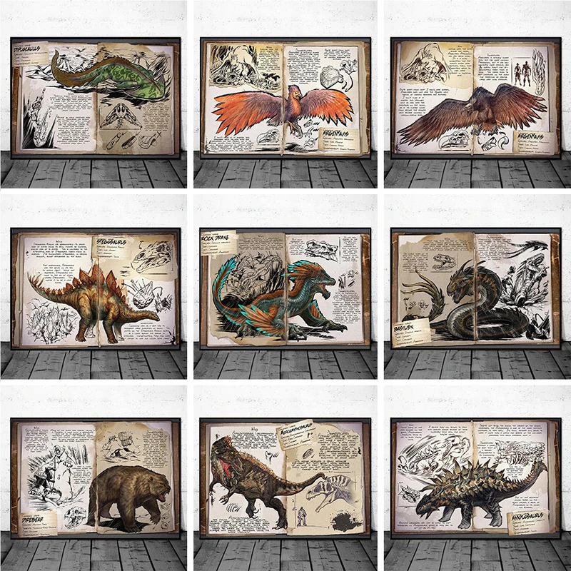 Retro ARK Survival Evolved Game Dinosaur Series Posters Prints Canvas Painting Wall Art Picture Living Playroom Room Home Decor