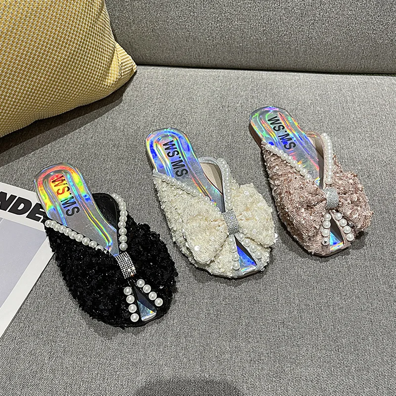 Low Slippers Women Summer Loafers Female Shoes Cover Toe Slides Fashion Soft 2025 Flat Luxury Bling Rubber PU Basic Loafers Low