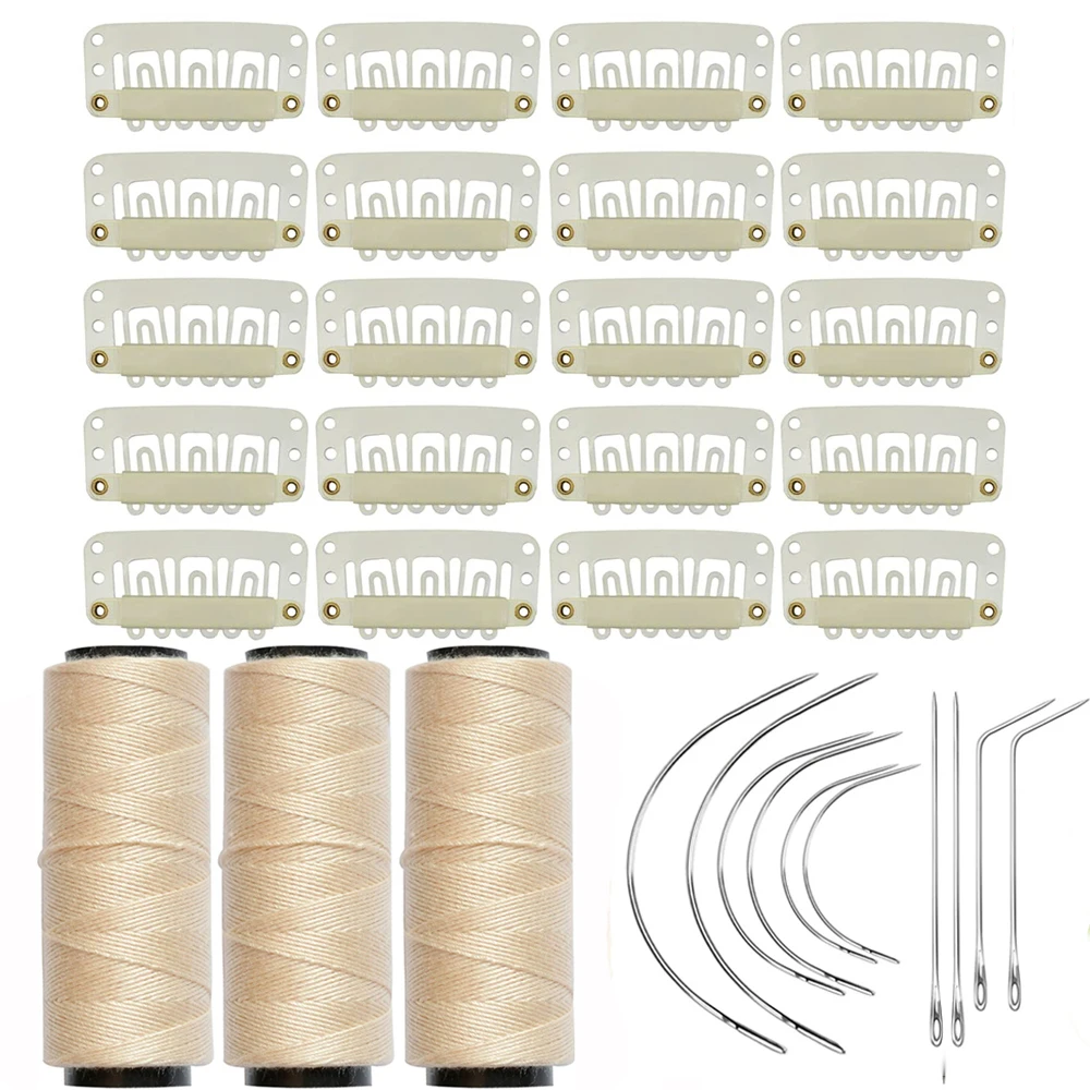 مجموعة ملحقات شعر مستعار 33p تتضمن 20 قطعة مشبك شعر مستعار على شكل حرف U لتطويل الشعر 10 قطع إبر و3 قطع من الخيوط #1