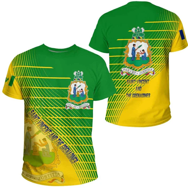 Saint Vincent And The Grenadines Flag T-Shirt For Men 3D Printed Coat Of Arms T Shirt Round Neck Short Sleeves Casual Tee Shirts