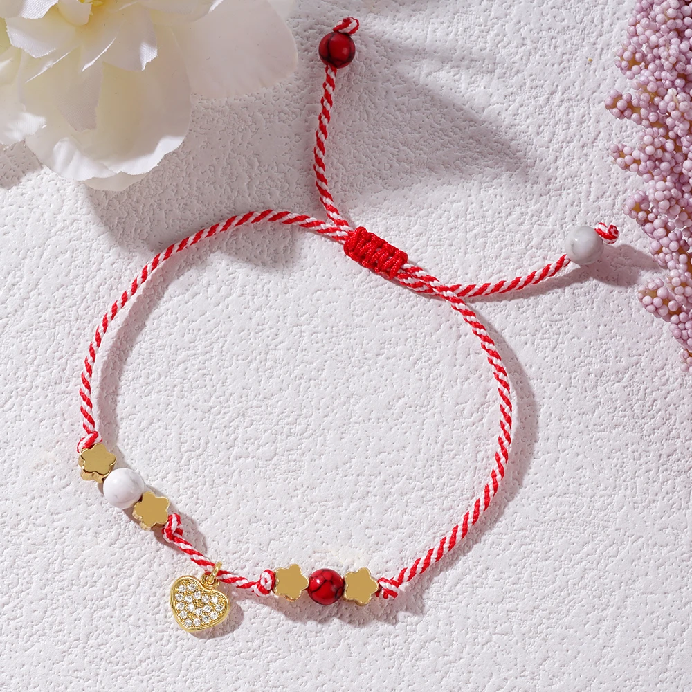 Go2boho Daisy Copper Flower Classics Rope String Colorful Gemstone Cute Heart Pendant Greek March Bracelets for Women 2024 New