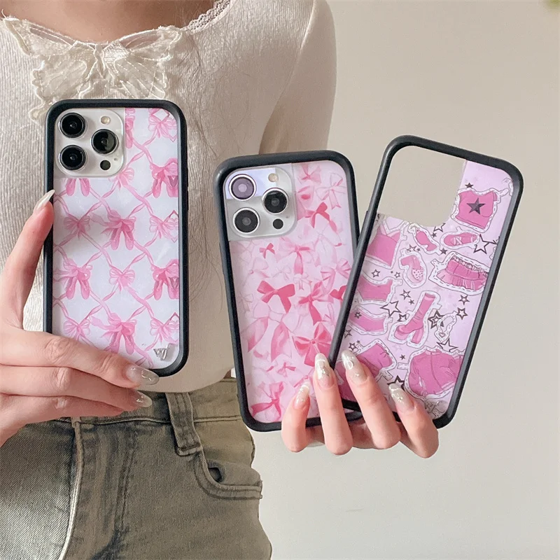 Luxury Wildflower 3D Pink Bow High Heels Girl's Gift Phone Case For iPhone 13 12 14 15 16Pro Max Wildflower Cute Rabbit Cartoon 