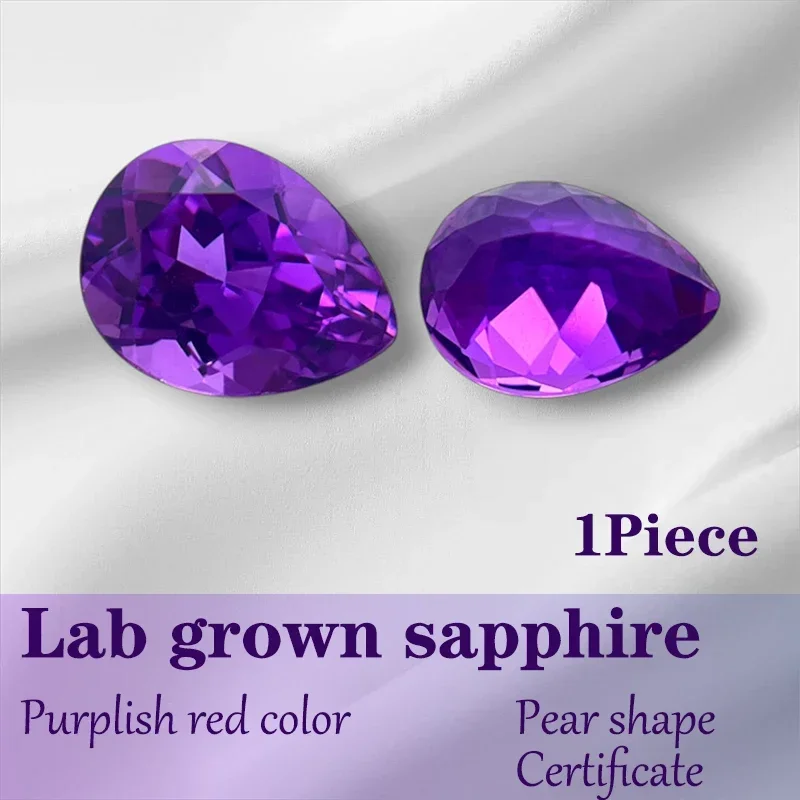 Top Pear Shape Purplish Red Color Lab Grown Sapphire Charms Gemstone With Certificate For DIY Ring Necklace Earrings Main Materi