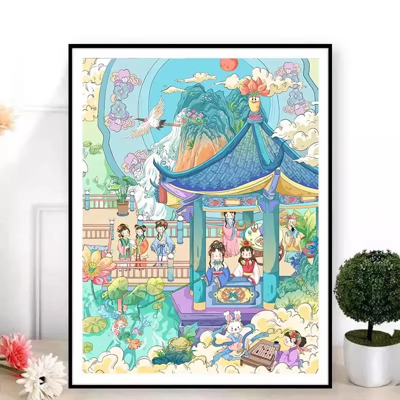 

11CT 65X85cm The Dream of Red Mansion Embroidery DIY Chinese Style Printed Kits Cross Stitch Needlework Set Home Decor Crafts