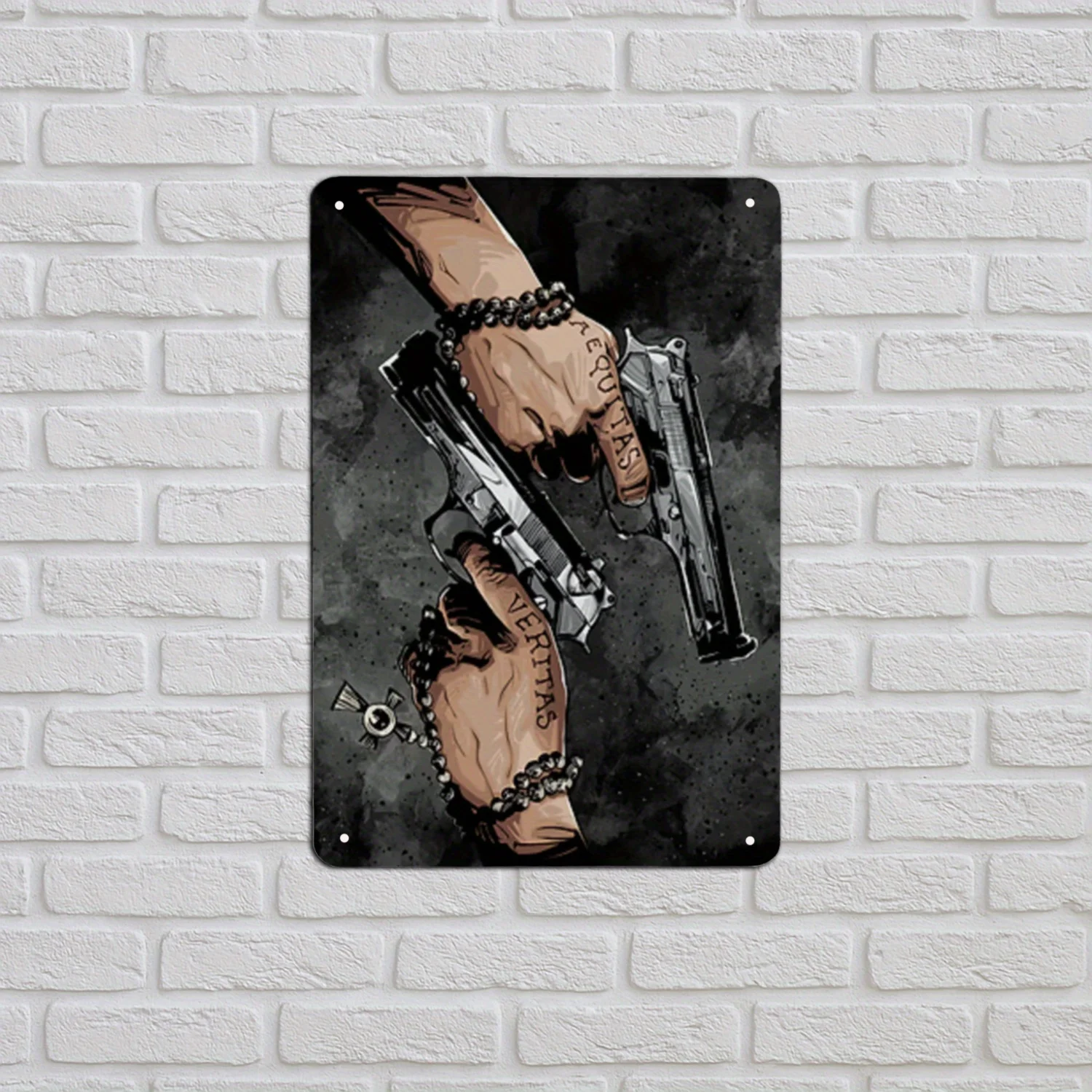 

Vintage Aluminum Metal Sign - Handcuffed Hands with Pistols, Waterproof Wall Art for Home, Garage, Cafe, Bar, 8x12 inch