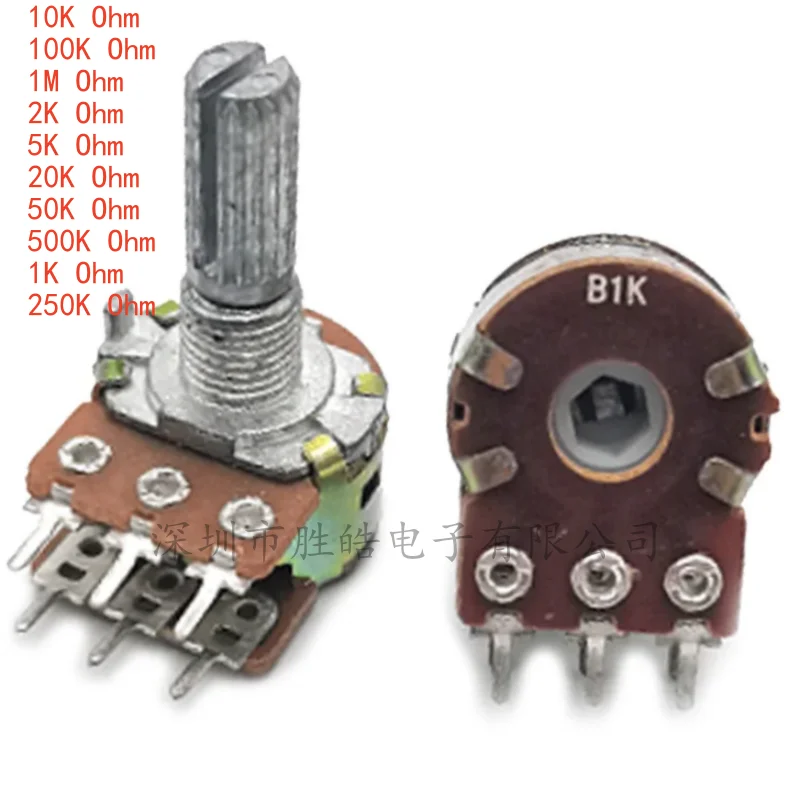 

(5PCS) WH148-20MM-6Pin Dual Potentiometer B1K B2K B5K B10K B20K B50K B100K B250K B1M Ohm Variable Rotary Carbon Film Resistor