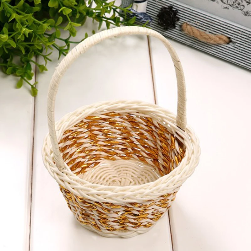 1 Pc Woven Flower Basket Hand-Held Basket Wedding Party Decorative Plastic Basket 10X10X13CM