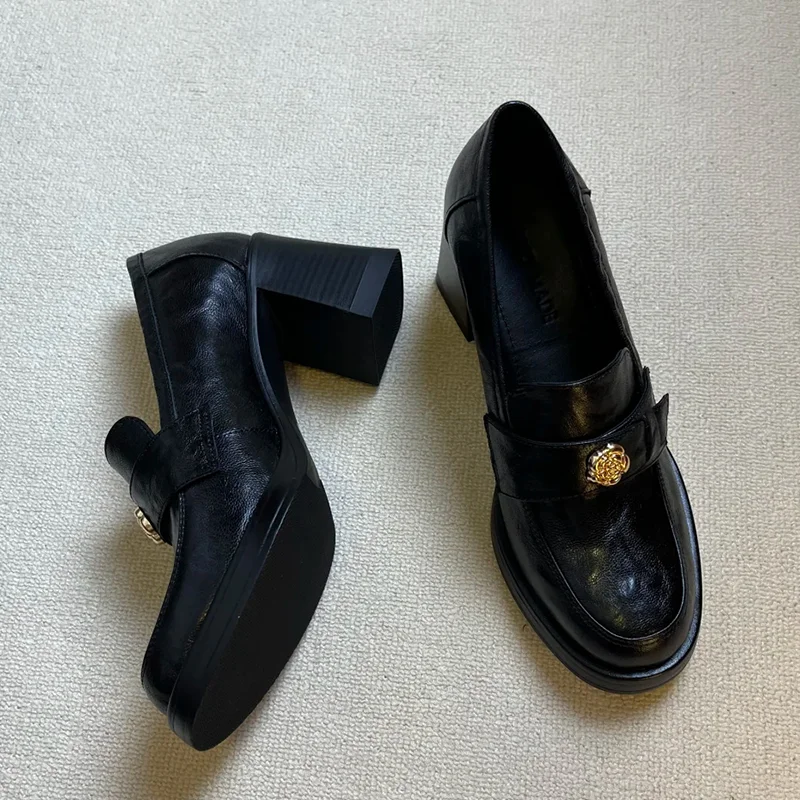 

Flower High Heels Loafers Shoes Women Chunky Fashion Shoes 2025 Luxury Pumps Dress Shoes Autumn New Elegant Party Mujer Zapatos