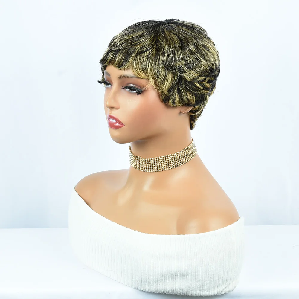 Short Highlight Pixie Cut Wigs Omber Lightweight Summer Human Hair Wigs P1B/27 Glueless Full Machine Made Wigs Clearance sale