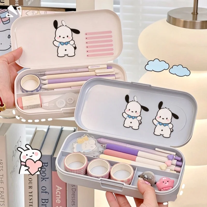 2/1 Piece Random Color Morandi Simple Stationery Box for Elementary School Students, Multifunctional Double-Layer Cartoon High-Tech Pencil Case (Only the Pencil Case, Not Including Other Items)