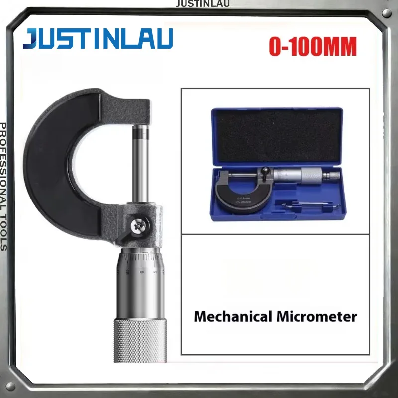 JUSTINLAU 1-teiliges Mikrometer, Außenmikrometer, mechanisches Mikrometer-Messwerkzeug, Mikrometer zur Messung