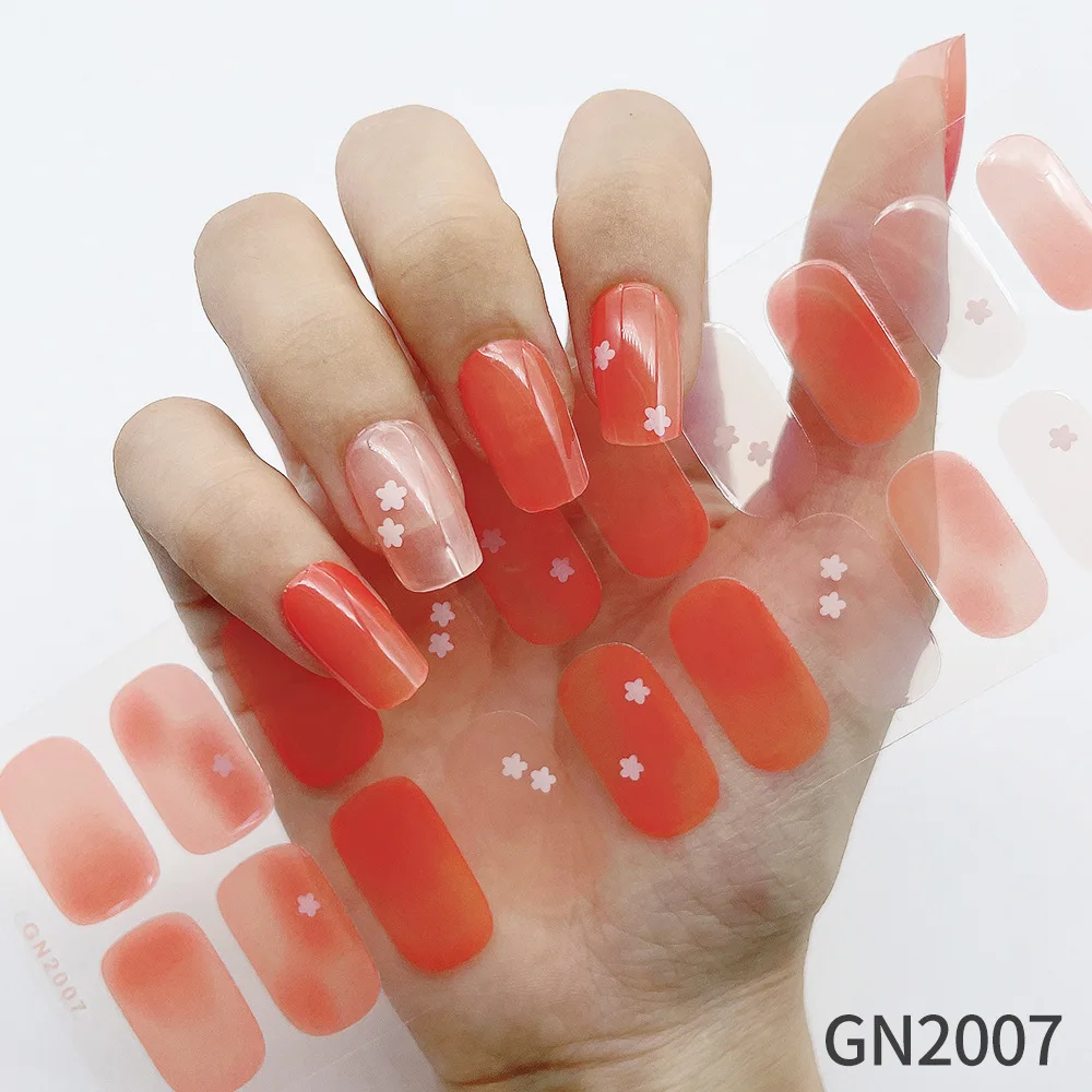 

MEBIS The wind is small and fresh 20 finger no bake gel nail art sticker flower smudging solid color nail sticker is in stock.