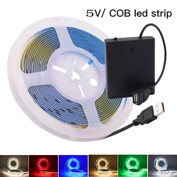 4AA Battery Power COB LED Strip Light 5V USB 320LEDs/m High Density Flexible Tape Ribbon 3000K 4000K 6000K RA90 Led Lights Bar