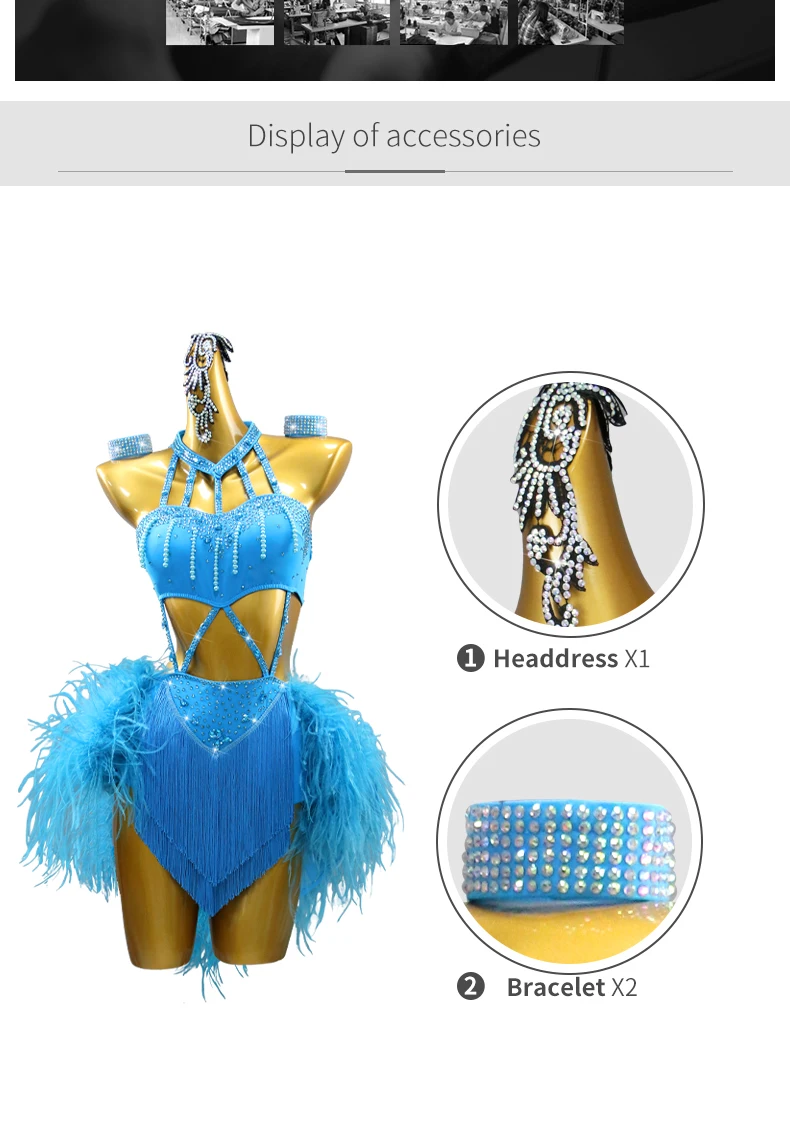 2026 Damen Lateinamerikanische Kleidung Mädchen Abendkleid Samba Bühnen-Tanzkostüm Cabaret Tanzbekleidung Wettbewerb Ballsaal Party Federanzug – Detail 4