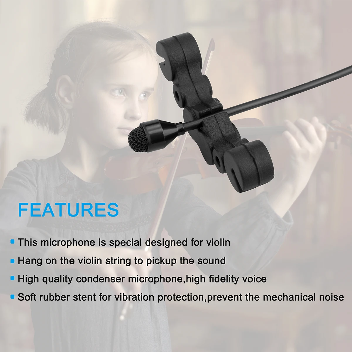 KIMAFUN Mini Wired Violin Microphone Musical Instrument Condenser Mics Omnidirectional Pickup for Shure AKG Wireless Bodypack