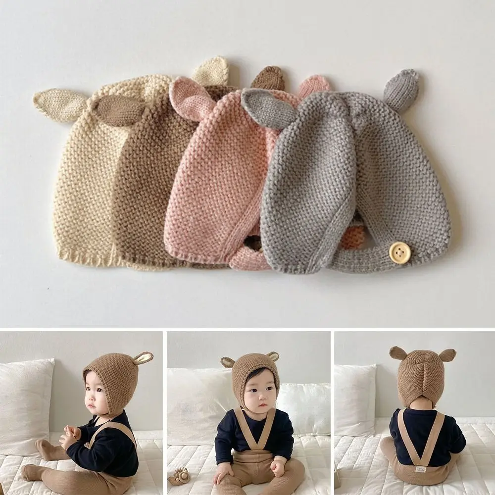 3 Months -2 Years Solid Color Baby Knitted Hat Soft Rabbit Ears Winter Hat Cartoon Cute Beanie Hats for Baby Children Kids