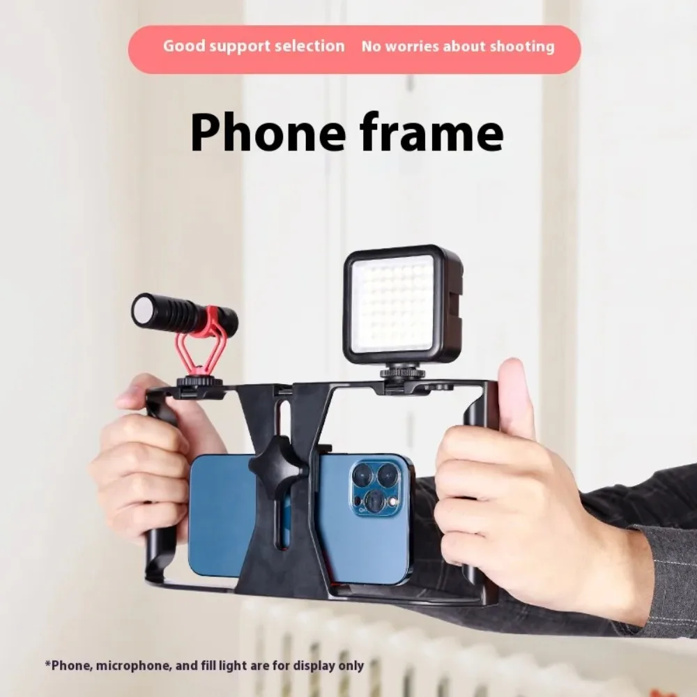 

Dual Handheld Phone Cage Stabilizer Bracket Cold Shoe Interface Hand Grip Holder For Video Recording Live Broadcast Vlog Shoot