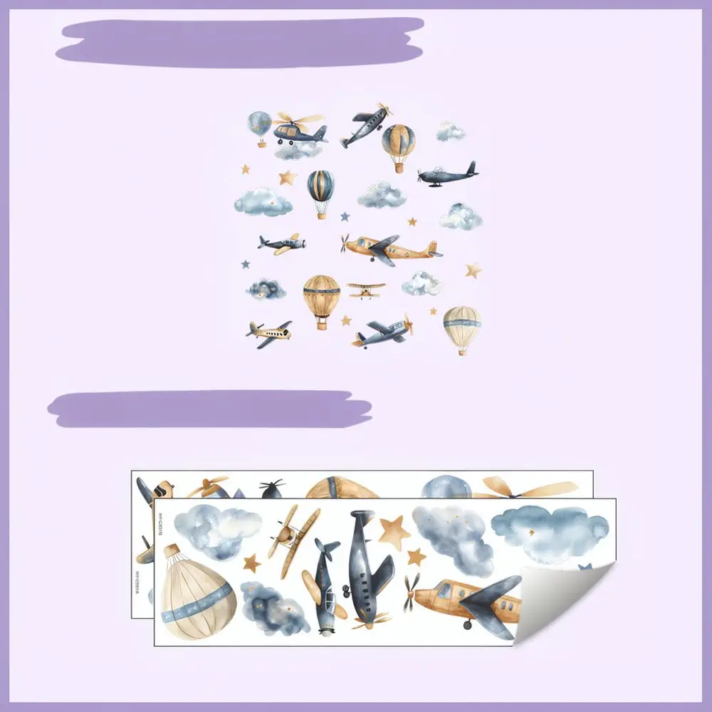 Modern Airplane Cloud Wall Sticker Hot Air Balloon Decal For Kids Room Nursery Bedroom Home Decor Interior Design